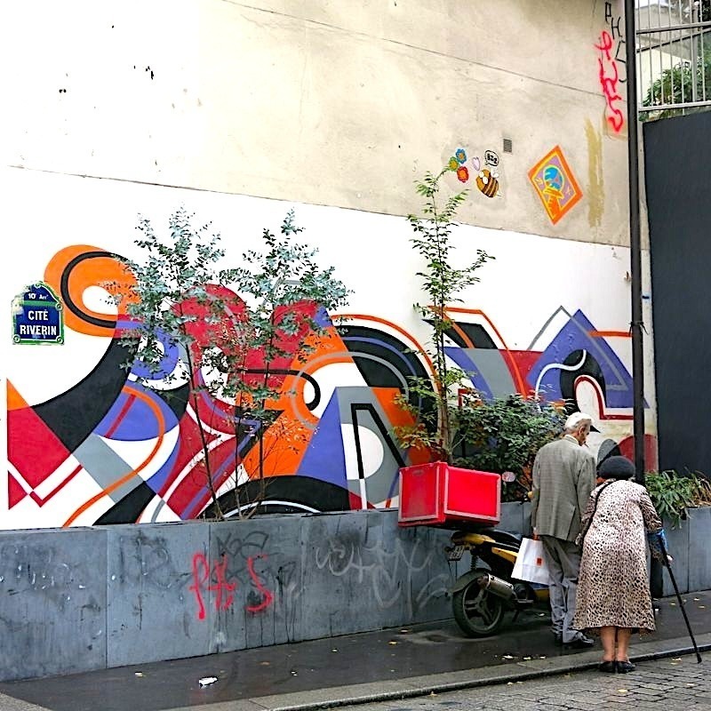 Paris Street Art and old couple